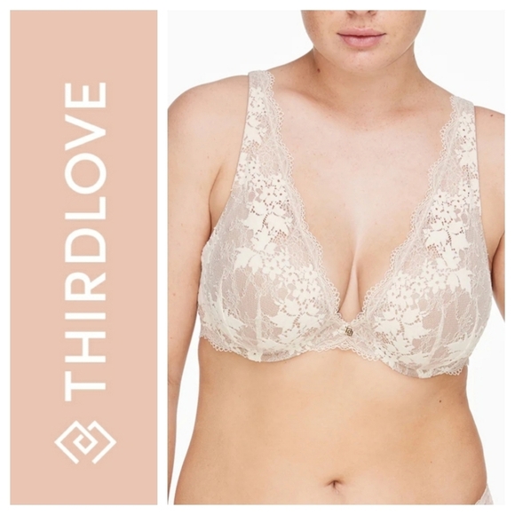 ThirdLove 24/7 Lace Sea Salt Contour Plunge Bra - Sz 42F US/UK - Picture 1 of 9